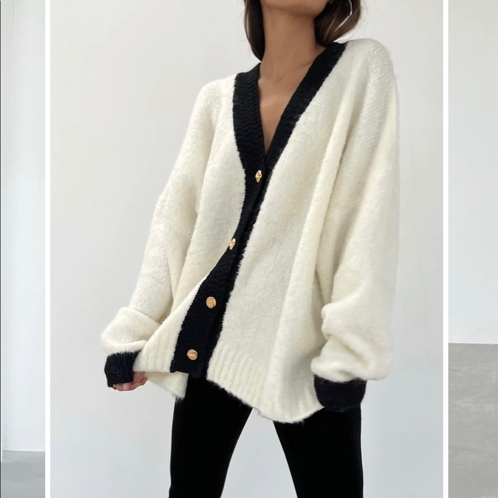 Boyfriend Oversized Cardigan in Ivory and Black